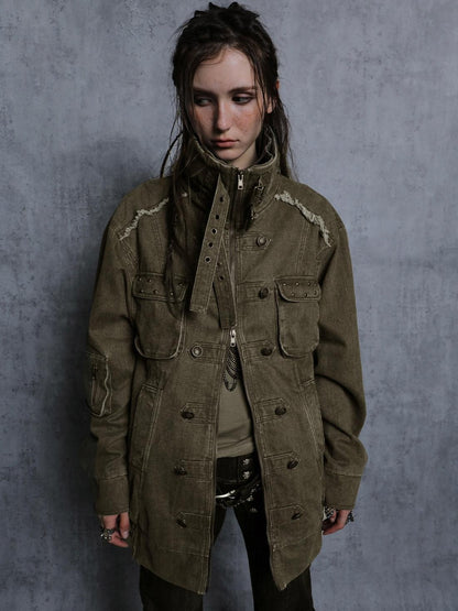 DoublePunch Washed Padded Drop Shoulder Midlength Loose Women&