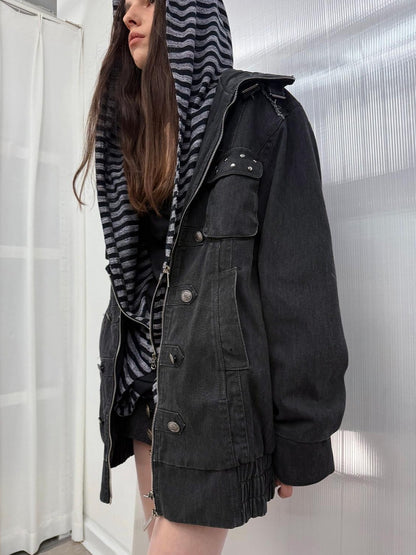 DoublePunch Washed Padded Drop Shoulder Midlength Loose Women&