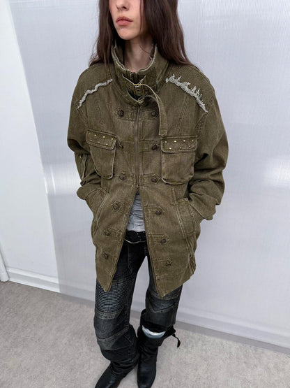 DoublePunch Washed Padded Drop Shoulder Midlength Loose Women&