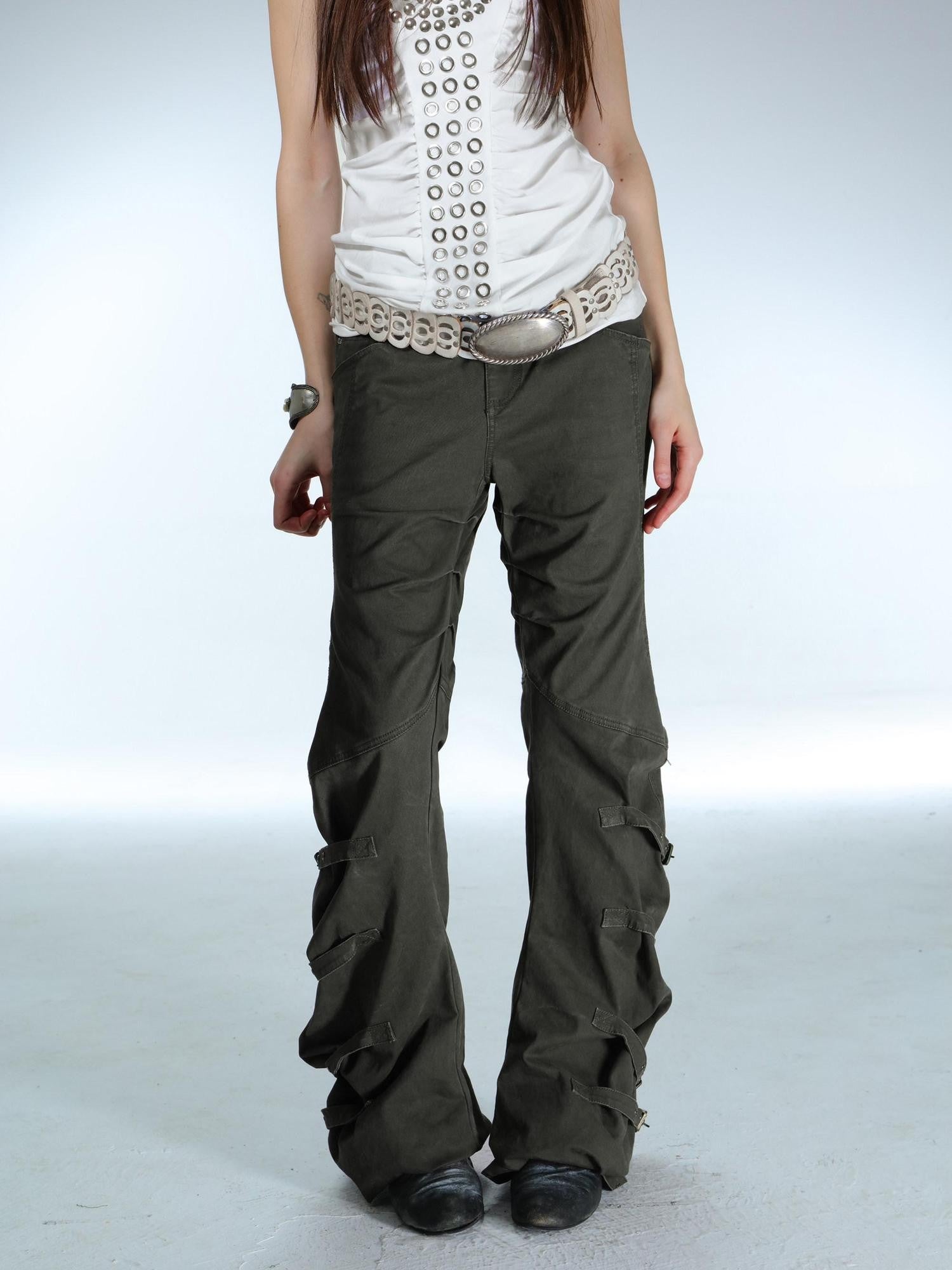 DoublePunch Washed Sculpted Knife Cut Utility Button Fly Women&
