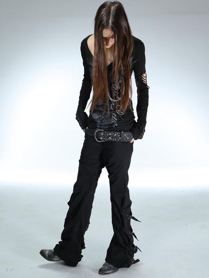 DoublePunch Washed Sculpted Knife Cut Utility Button Fly Women&