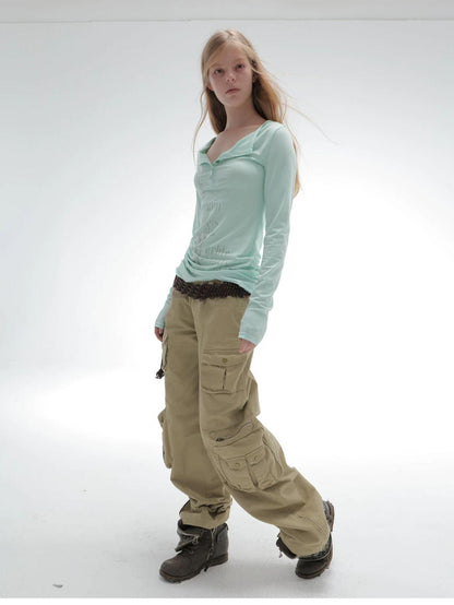 DoublePunch Washed Utility Pocket Straight Leg Techwear Women&
