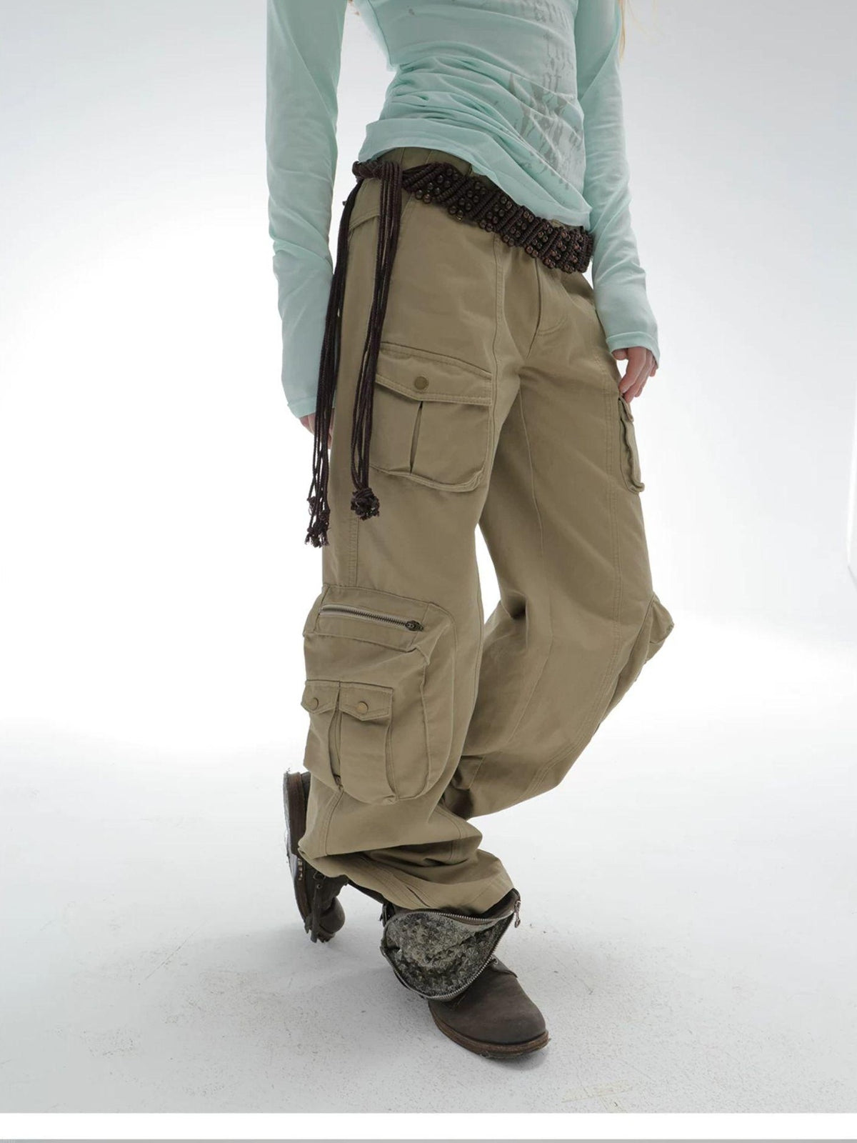 DoublePunch Washed Utility Pocket Straight Leg Techwear Women&