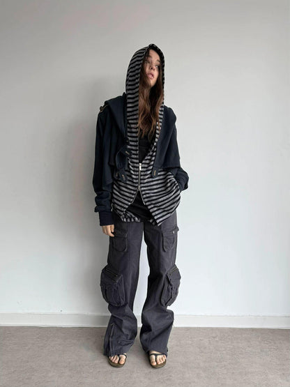 DoublePunch Washed Utility Pocket Straight Leg Techwear Women&