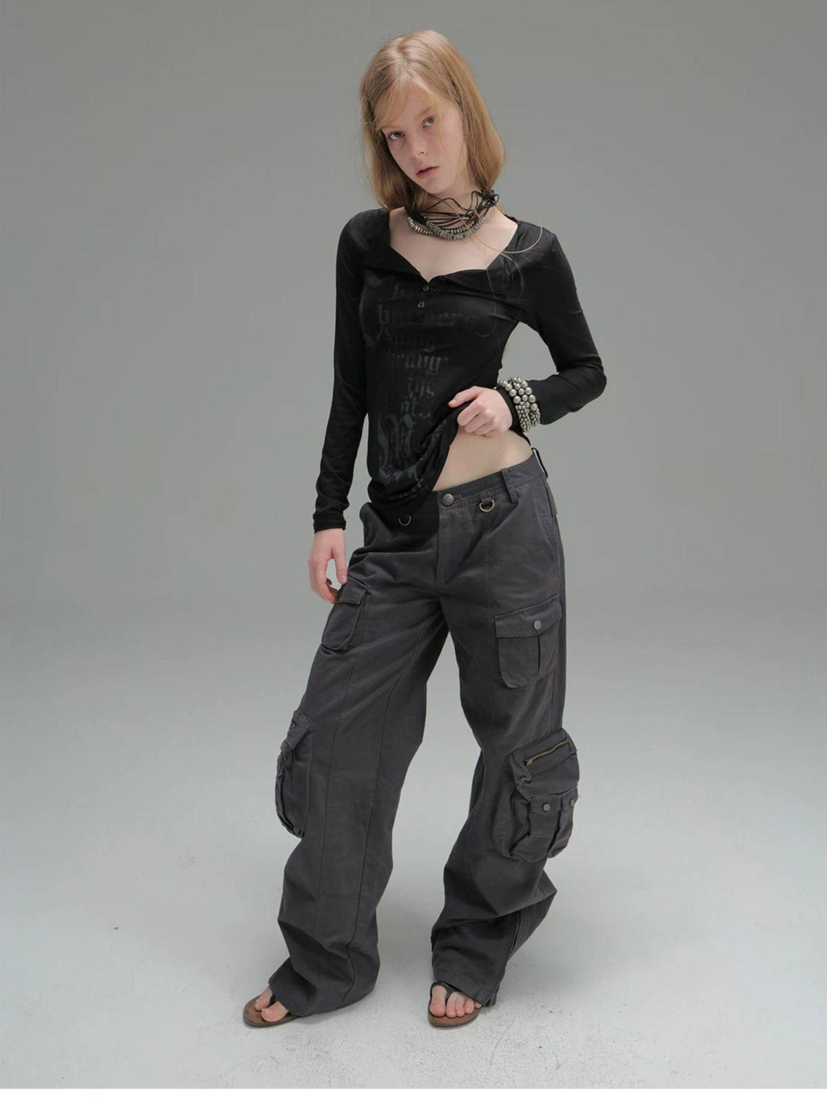 DoublePunch Washed Utility Pocket Straight Leg Techwear Women&