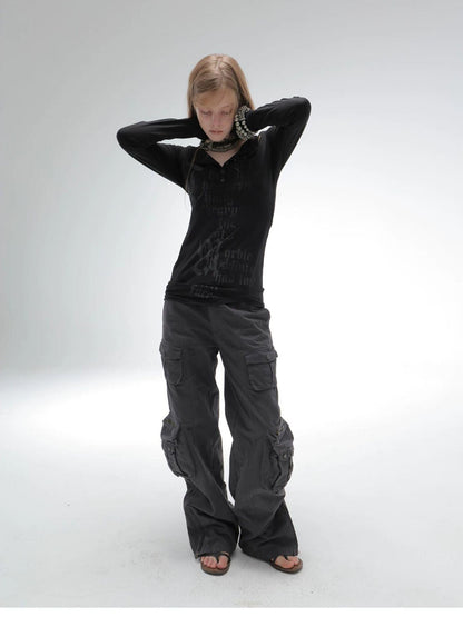 DoublePunch Washed Utility Pocket Straight Leg Techwear Women&