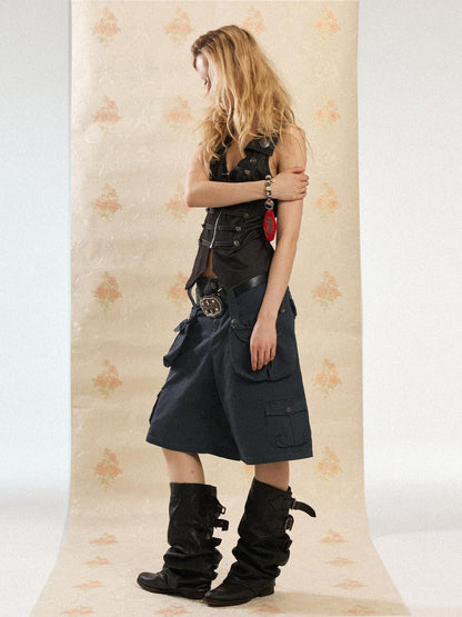 DoublePunch Washed Vintage Wide Leg Cargo Pocket Women&