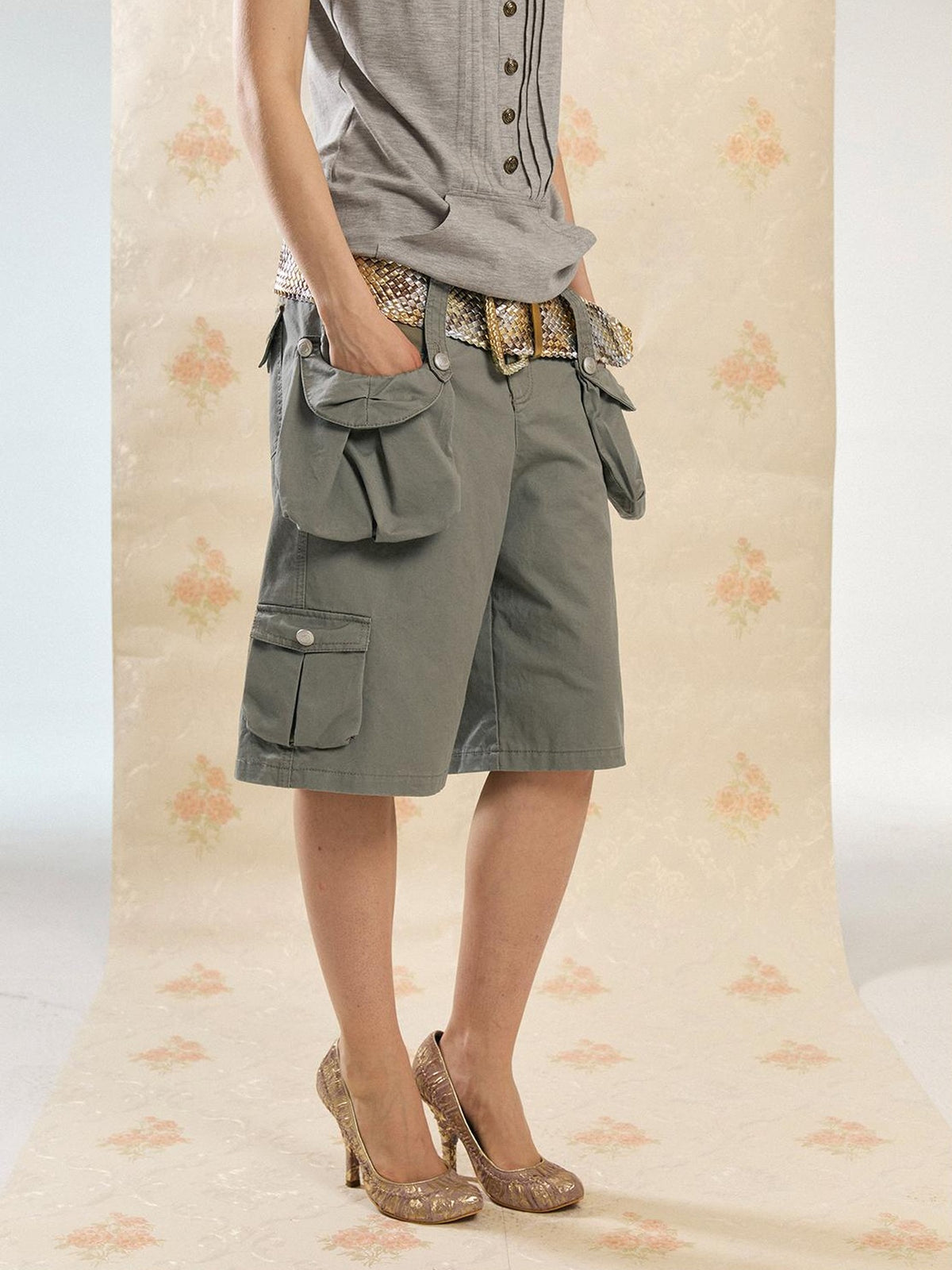 DoublePunch Washed Vintage Wide Leg Cargo Pocket Women&