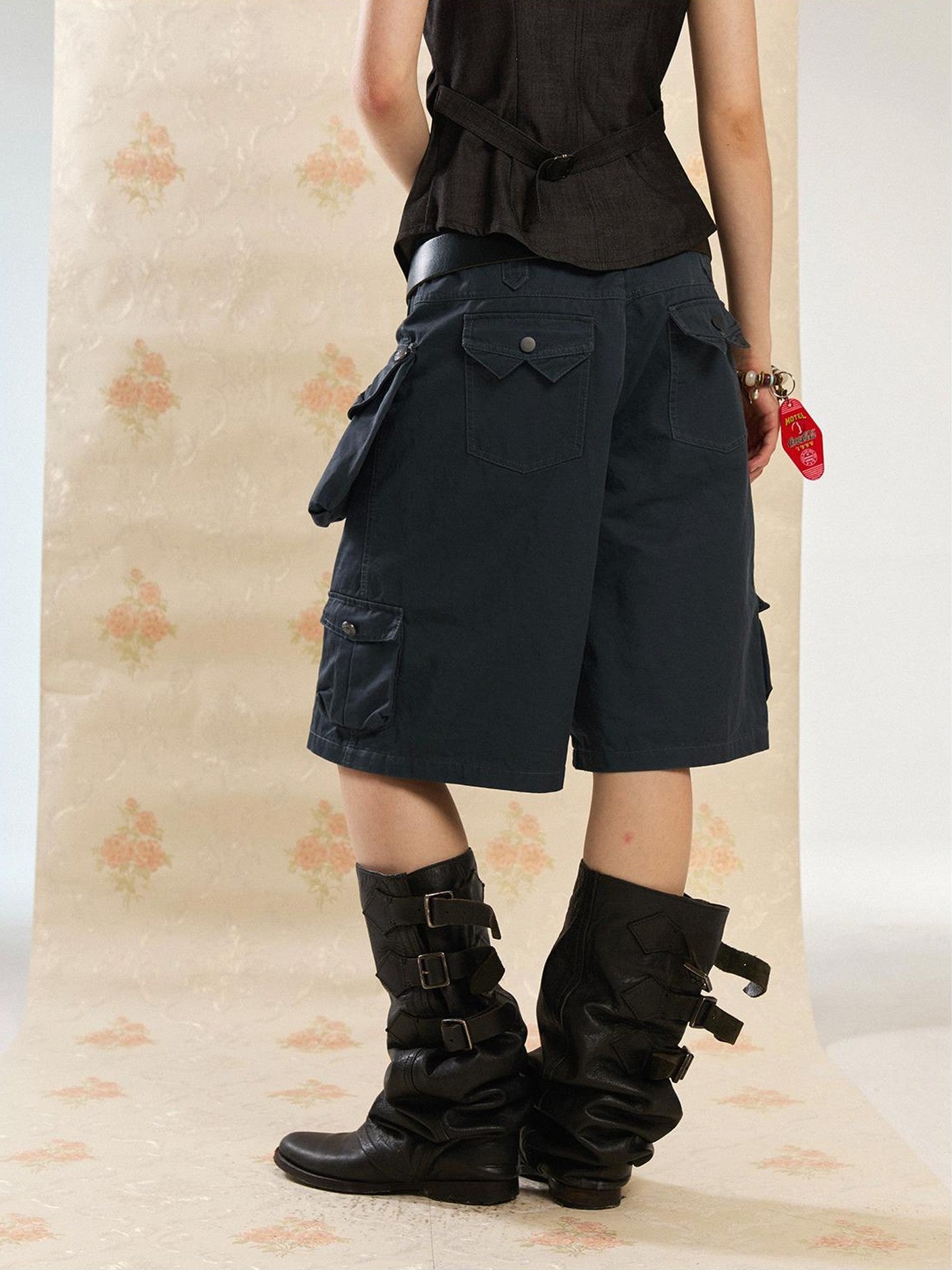 DoublePunch Washed Vintage Wide Leg Cargo Pocket Women&
