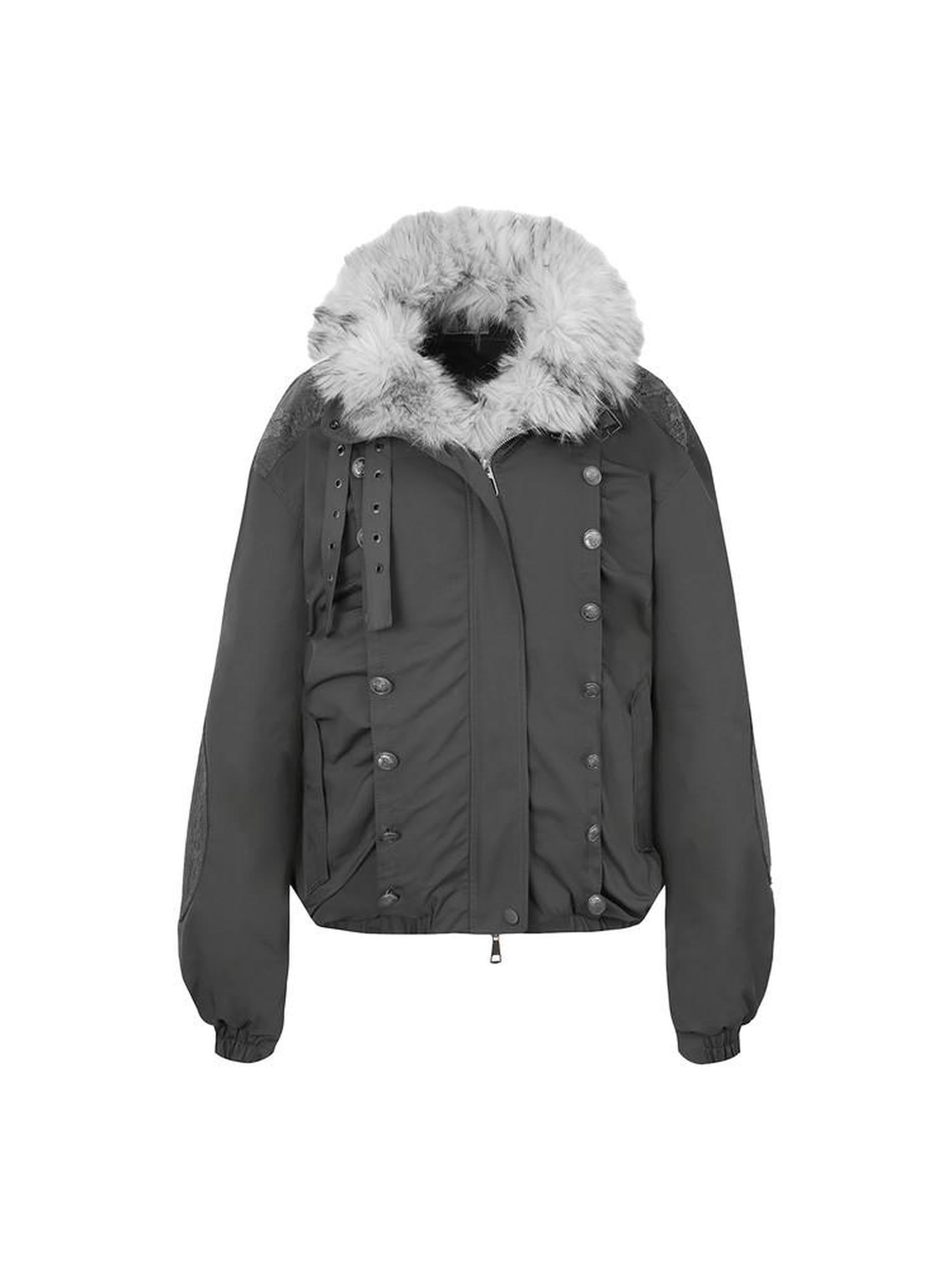 DoublePunch White Fur Collar Punk Patchwork Lace Oversized Women&