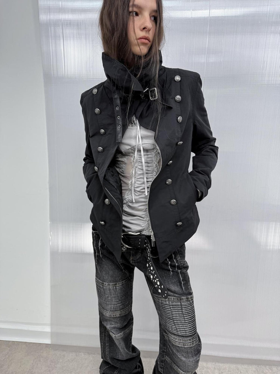 DoublePunch Windproof Vintage Slim Detachable Cotton Blend High Collar Women Outdoor Jacket