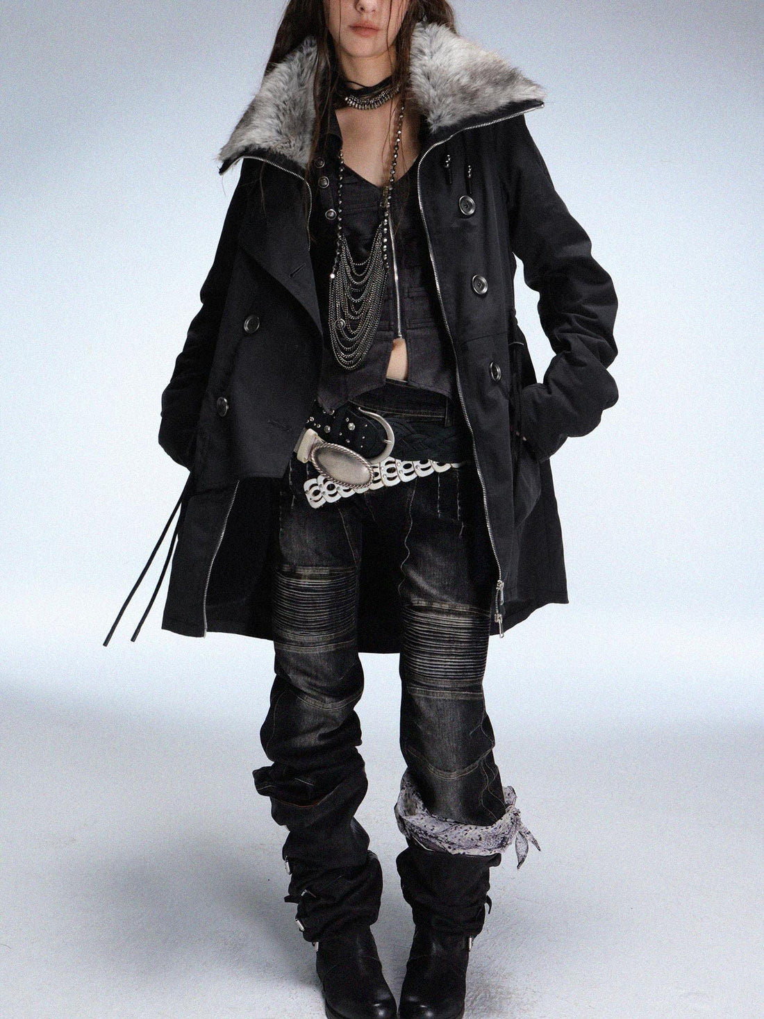 DoublePunch_need_upload Warm Cotton Mid Length Zipper Pockets Raglan Sleeves Vintage Workwear Women Coat