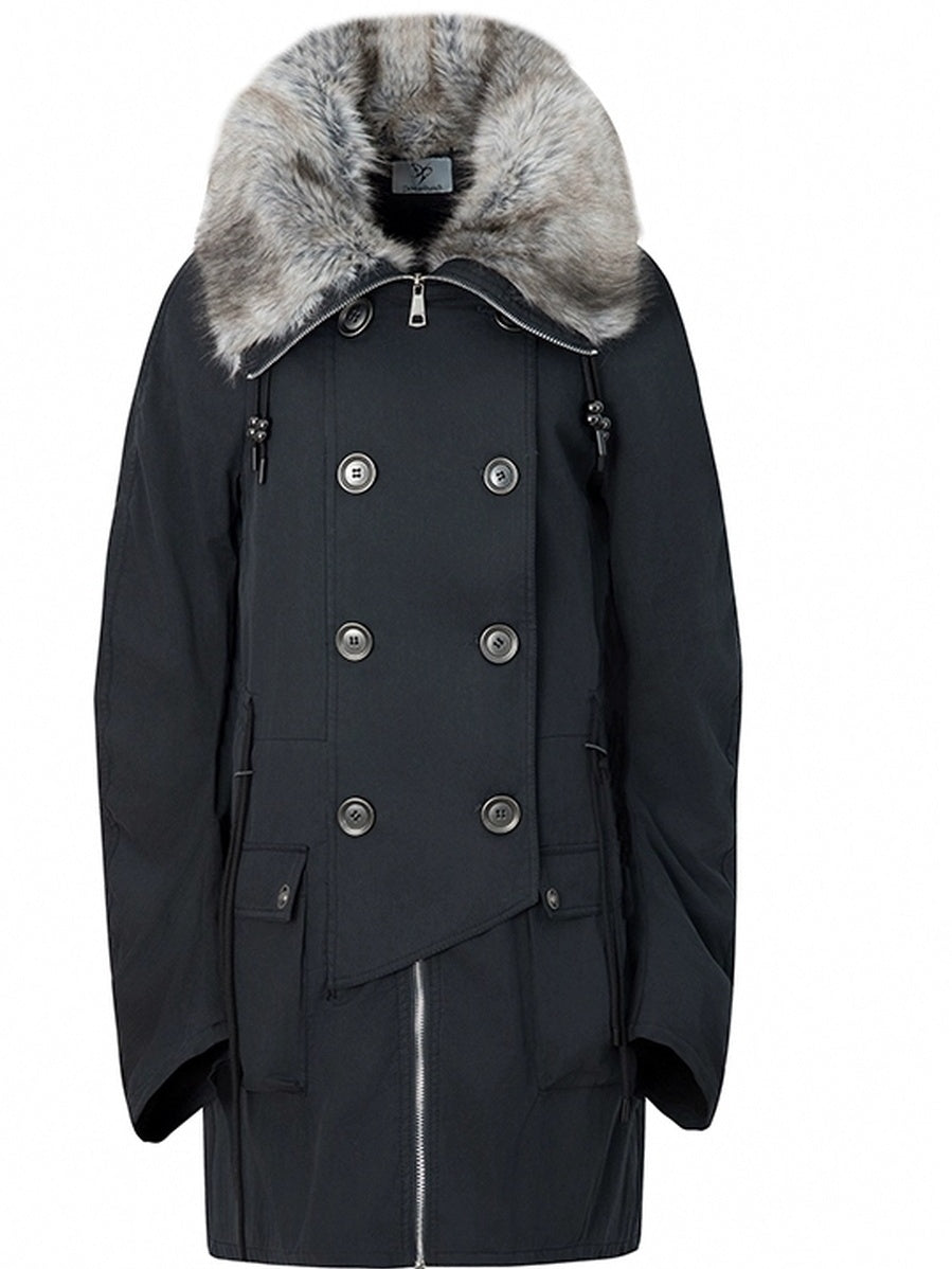 DoublePunch_need_upload Warm Cotton Mid Length Zipper Pockets Raglan Sleeves Vintage Workwear Women Coat