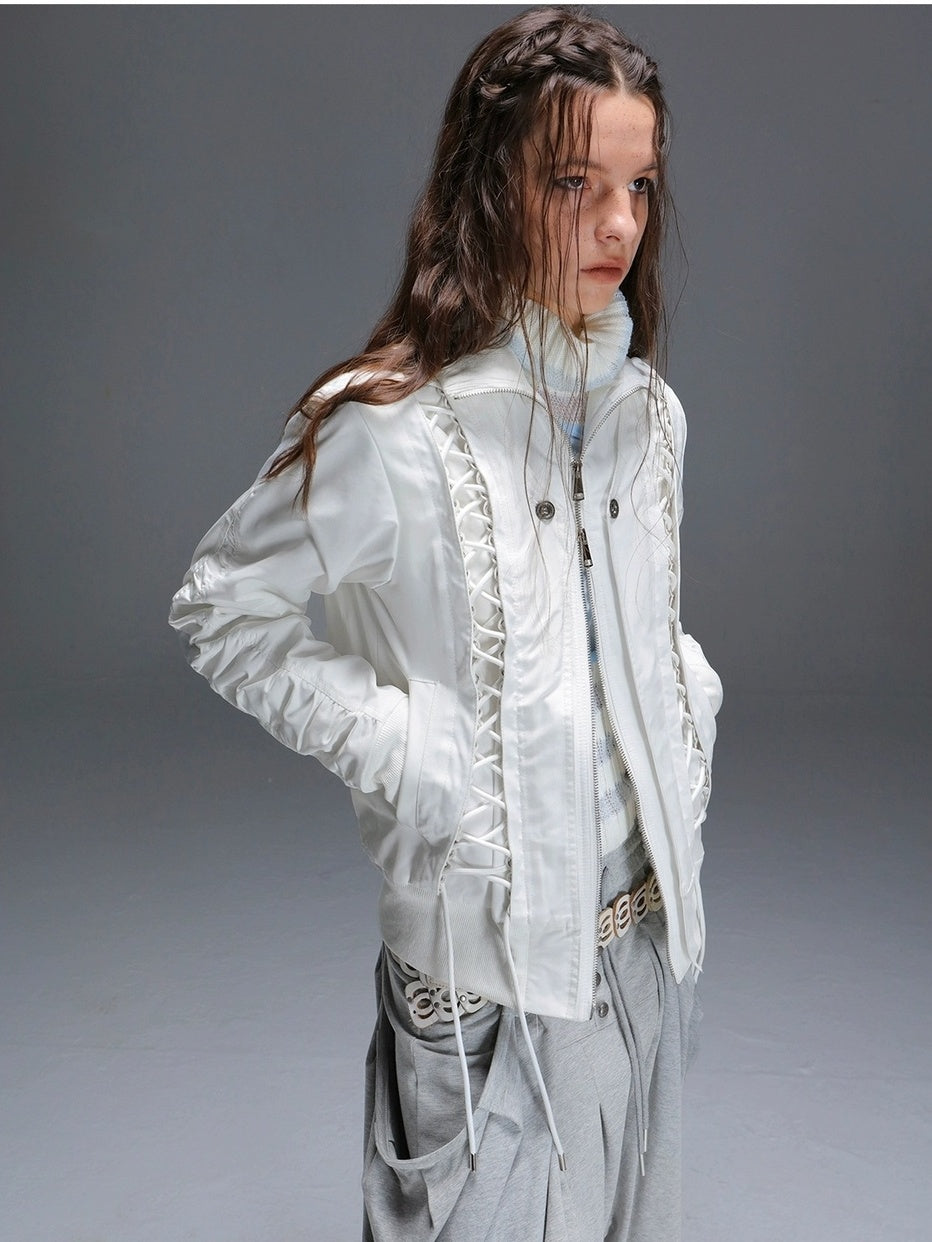 DoublePunch_need_upload Warm Padded Fur Collar Hooded Vintage Cropped Women Polyester Zip Jacket