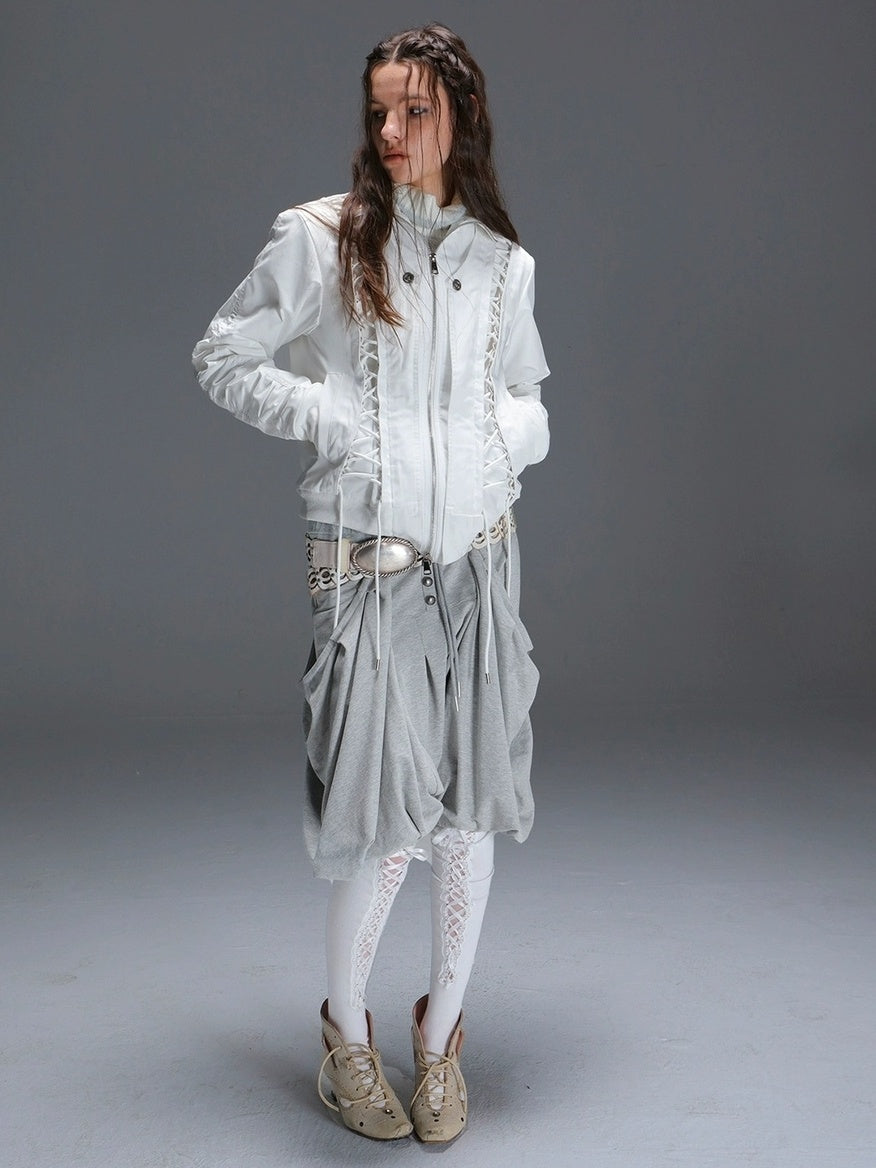 DoublePunch_need_upload Warm Padded Fur Collar Hooded Vintage Cropped Women Polyester Zip Jacket