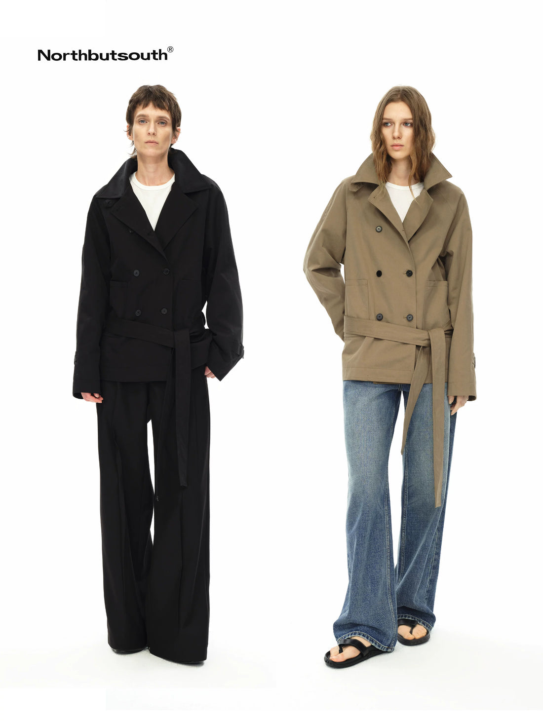 Double Breasted Tied Waist Short Coat With Detachable Belt