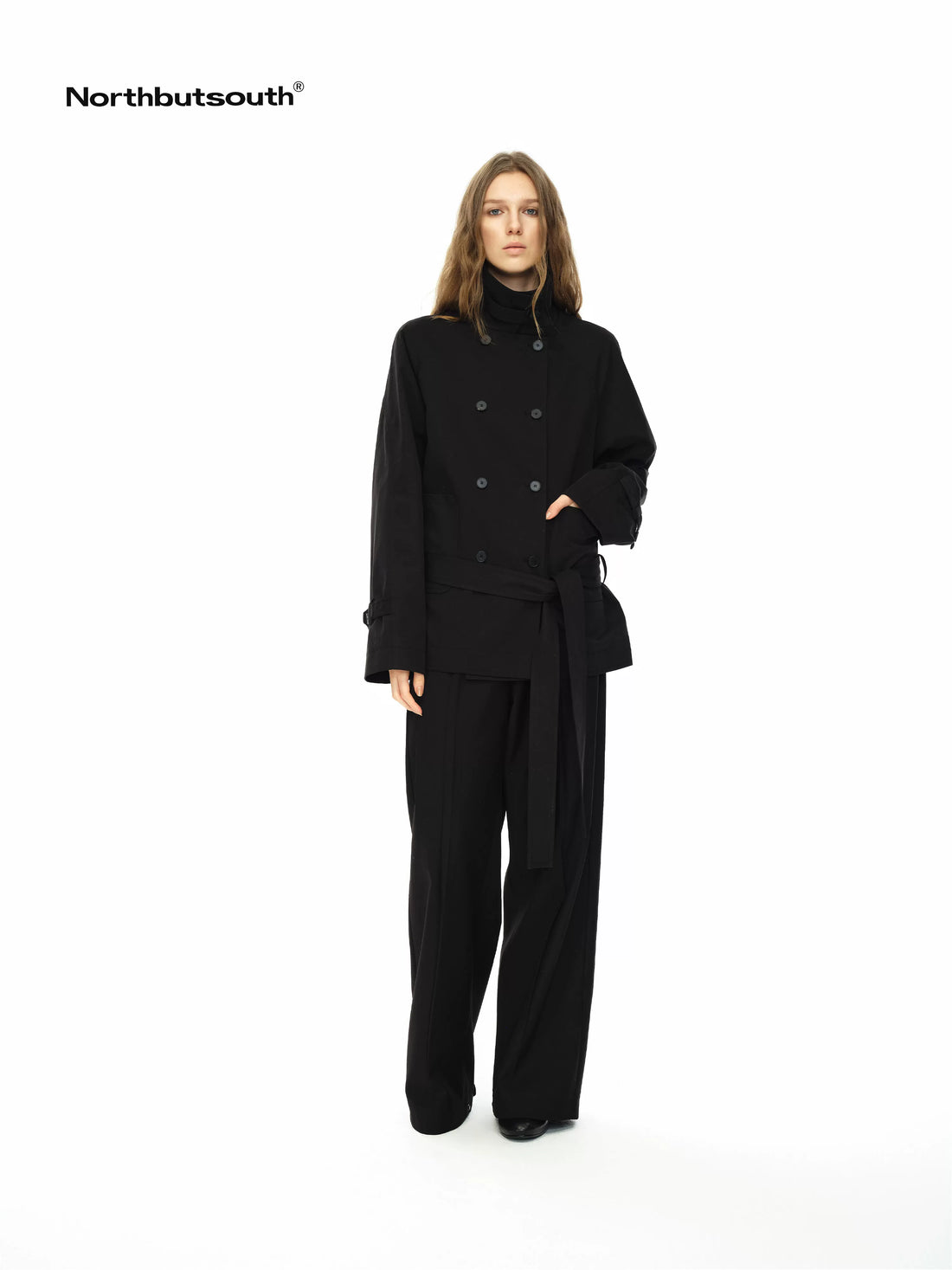 Double Breasted Tied Waist Short Coat With Detachable Belt