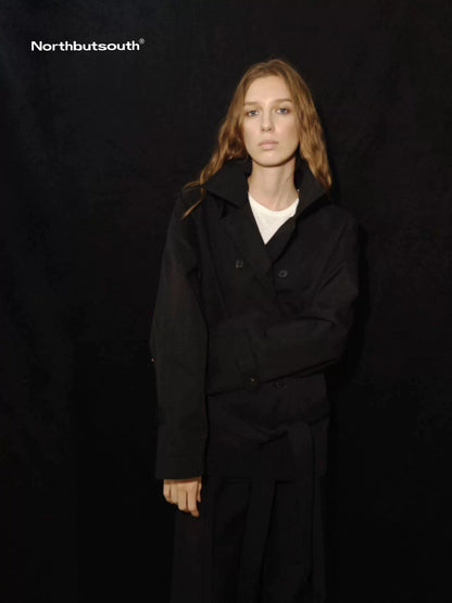 Double Breasted Tied Waist Short Coat With Detachable Belt