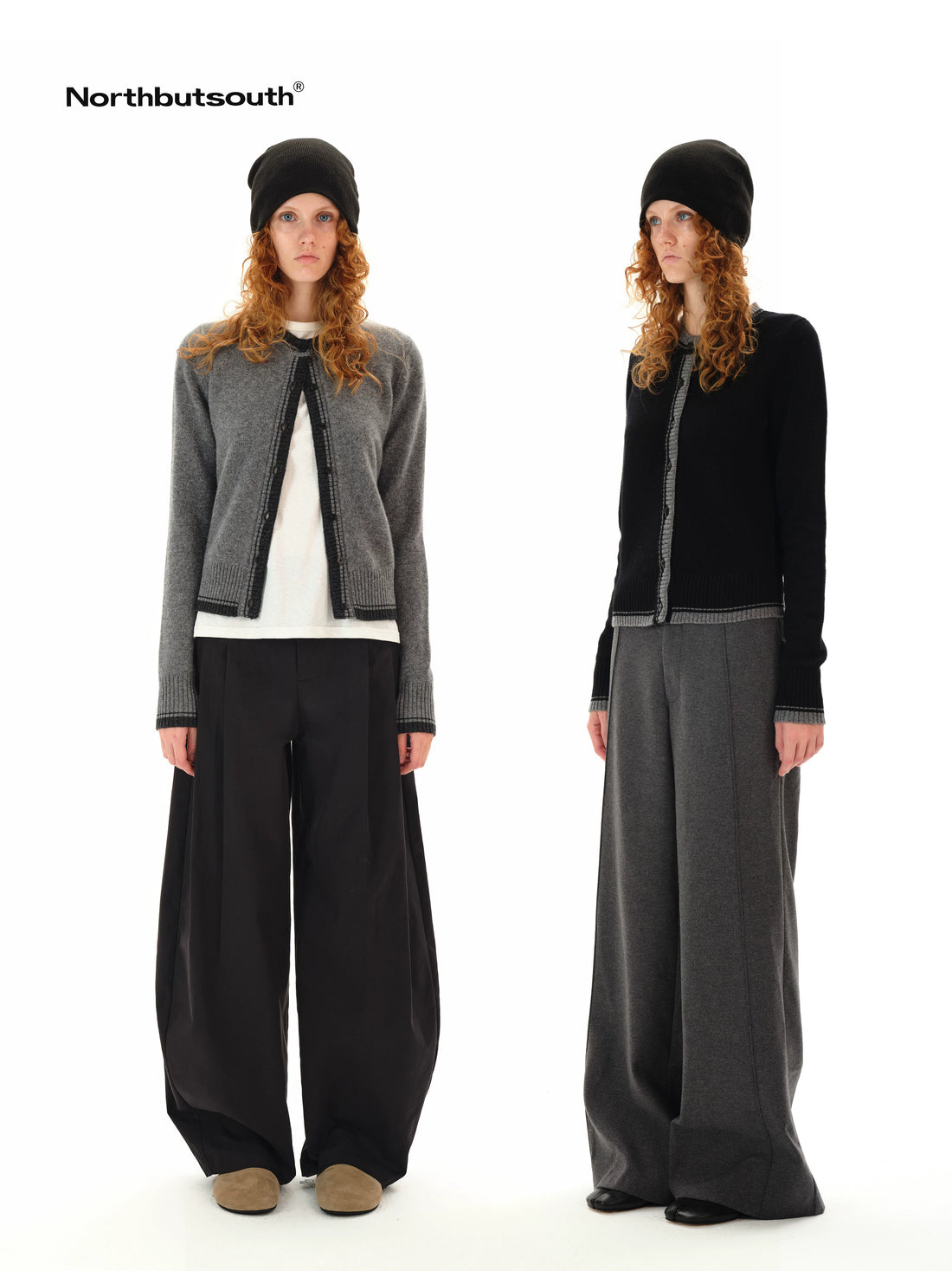 Double Faced Colorblock Wool Cardigan V-neck Long Sleeve