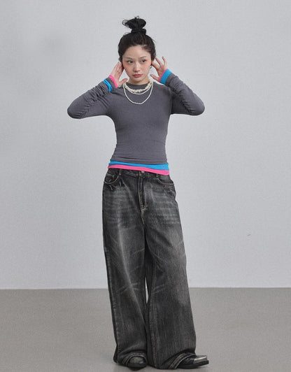 Achihara Double Hem Color Block Tee