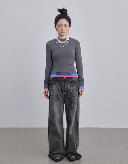 Achihara Double Hem Color Block Tee