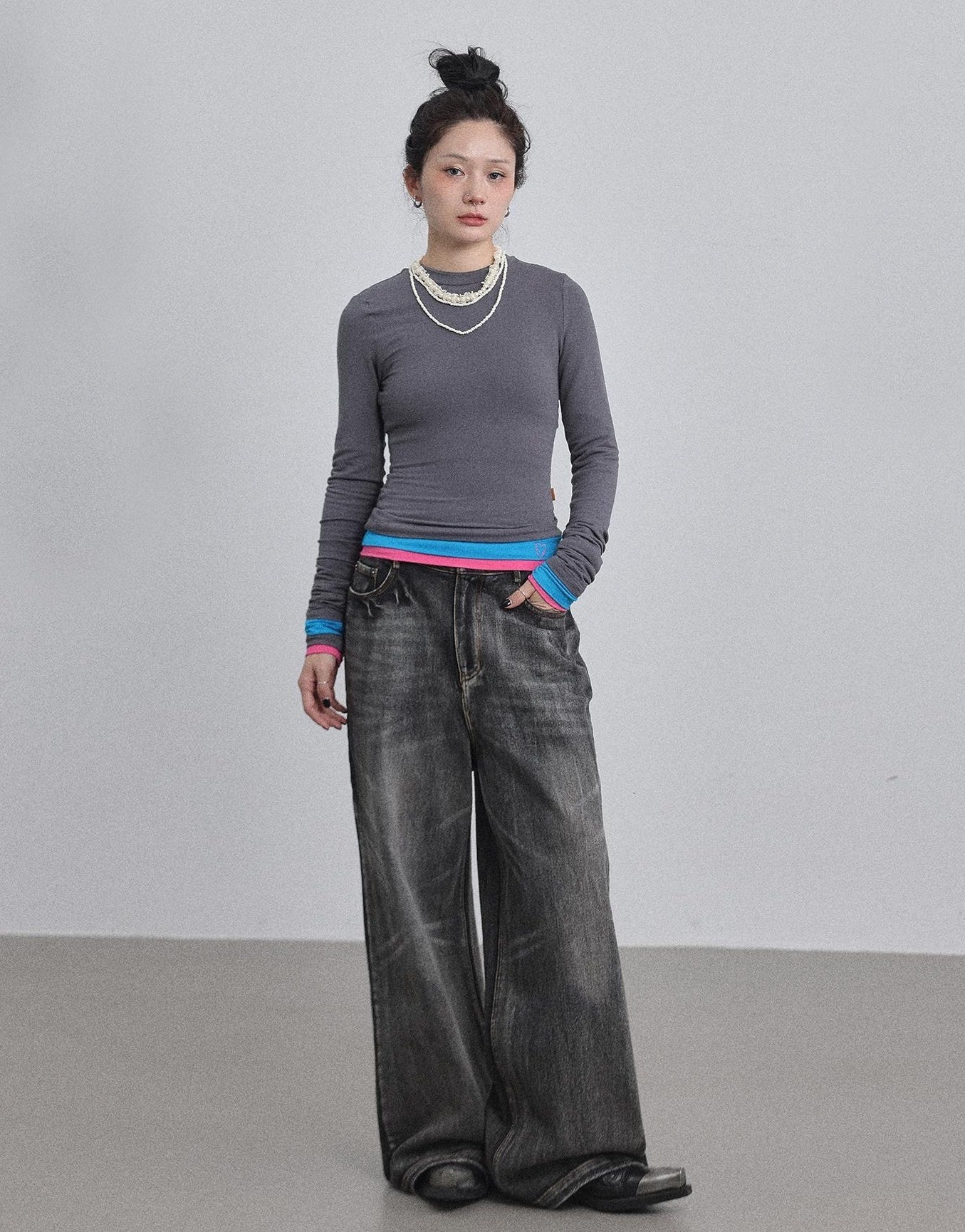 Achihara Double Hem Color Block Tee