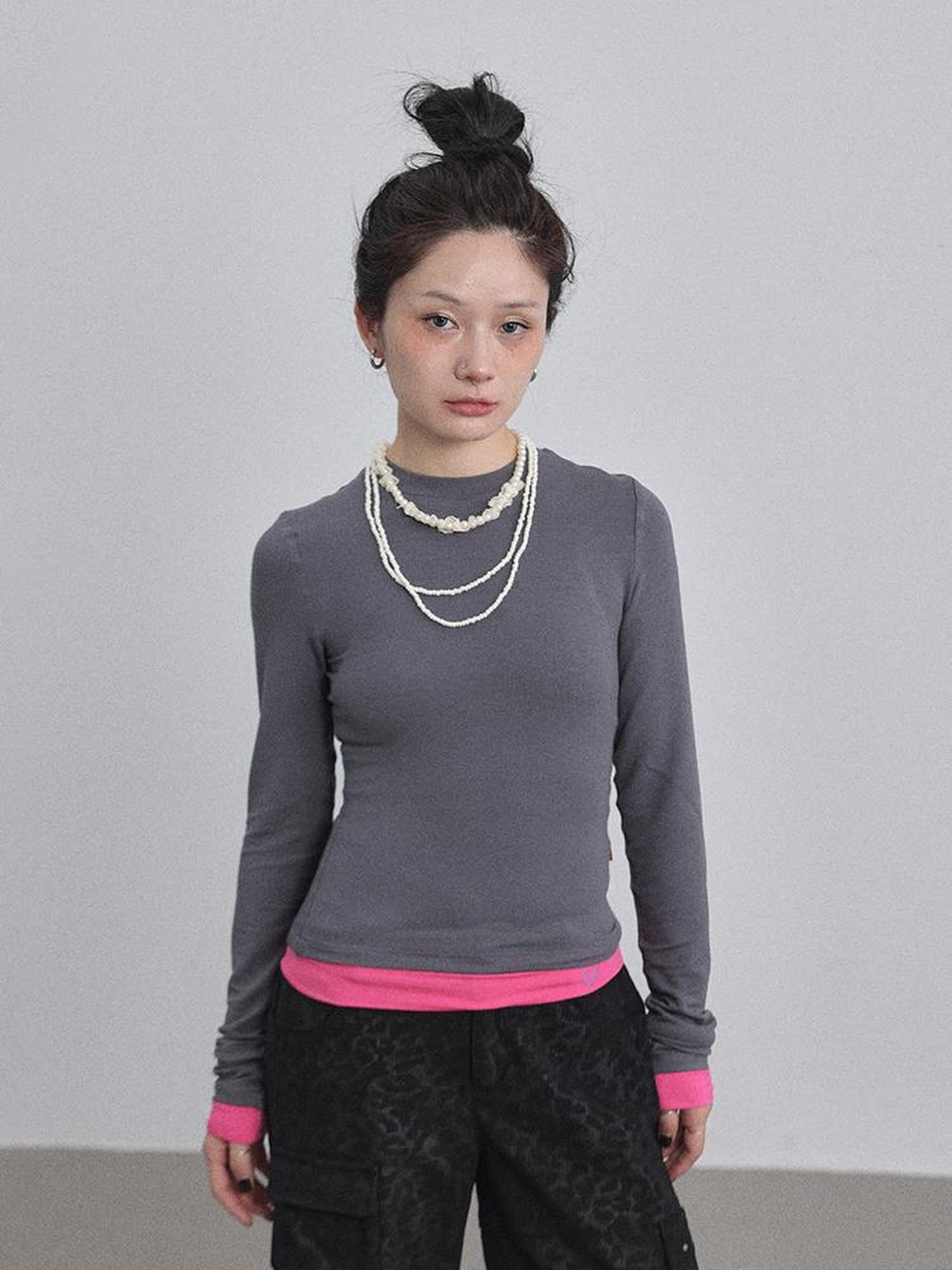 Achihara Double Hem Color Block Tee