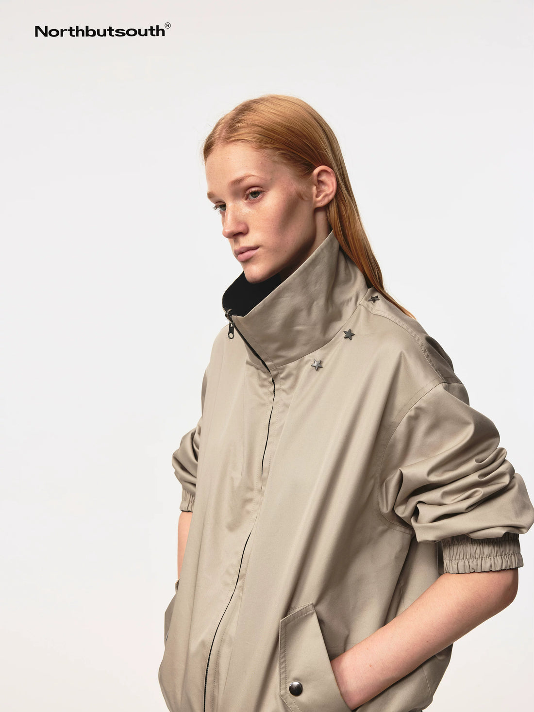Double Sided Star Rivet Stand Collar Oversized Jacket