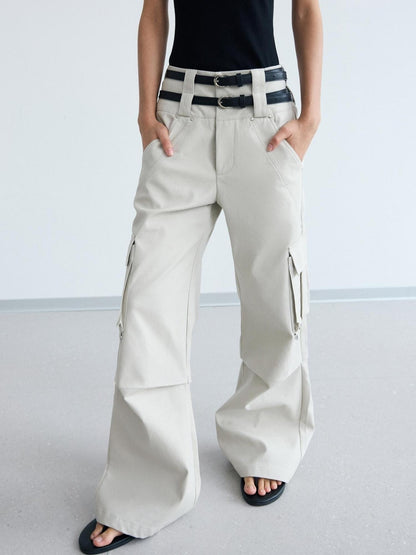 Peoplesense Double Waist Cargo Pants Black White Unisex Vintage Fit