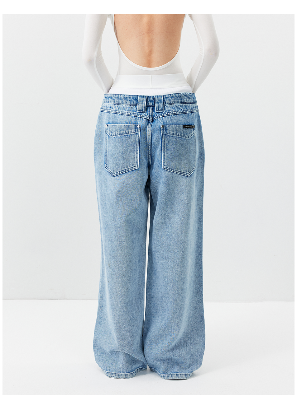 Double Waistband Faux Two-Piece Jeans