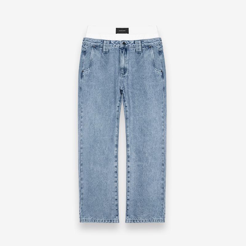 Double Waistband Faux Two-Piece Jeans