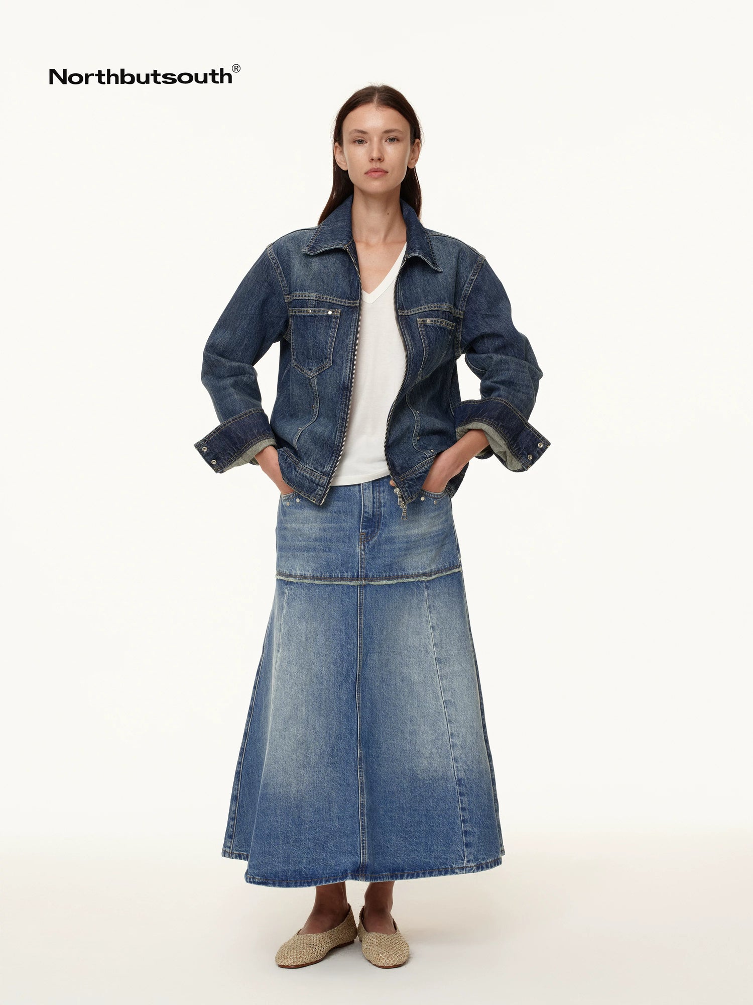 Double Zip Rivet Denim Jacket With Paris Button