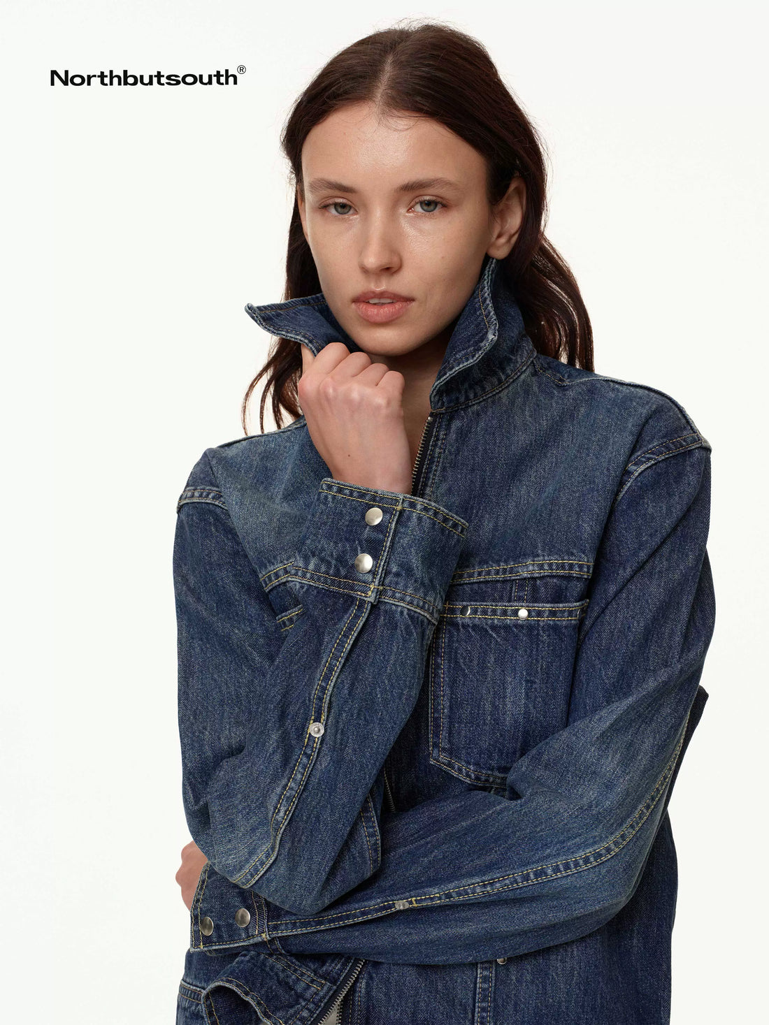 Double Zip Rivet Denim Jacket With Paris Button