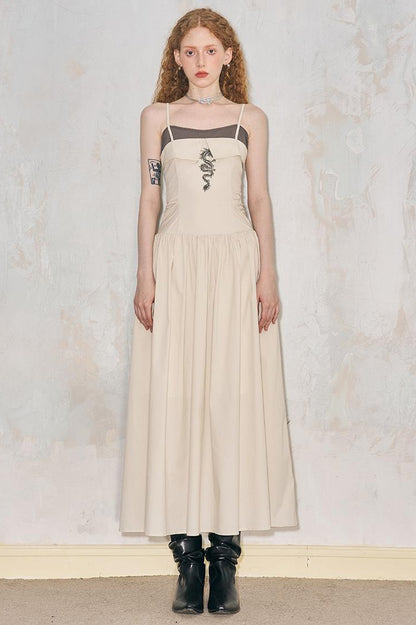 DIDDI MODA Dragon Print Fold Front Colorblock Maxi Dress