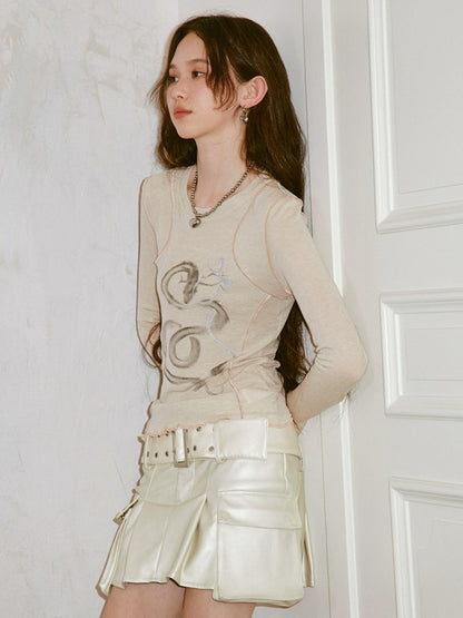 Dragon Year Ink Print Slim Base Layer Soft Wool Blend Tee