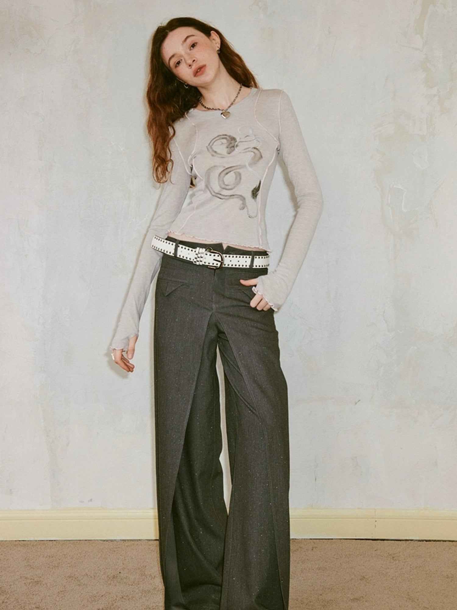 Dragon Year Ink Print Slim Base Layer Soft Wool Blend Tee