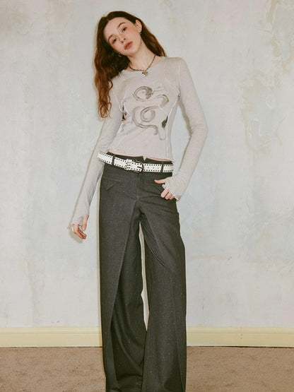 Dragon Year Ink Print Slim Base Layer Soft Wool Blend Tee