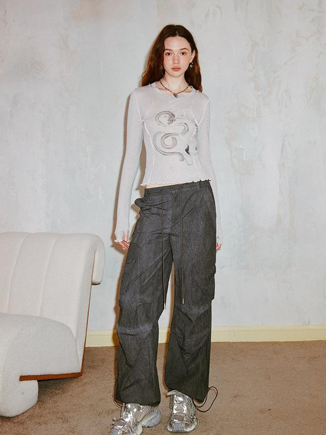 Dragon Year Ink Print Slim Base Layer Soft Wool Blend Tee