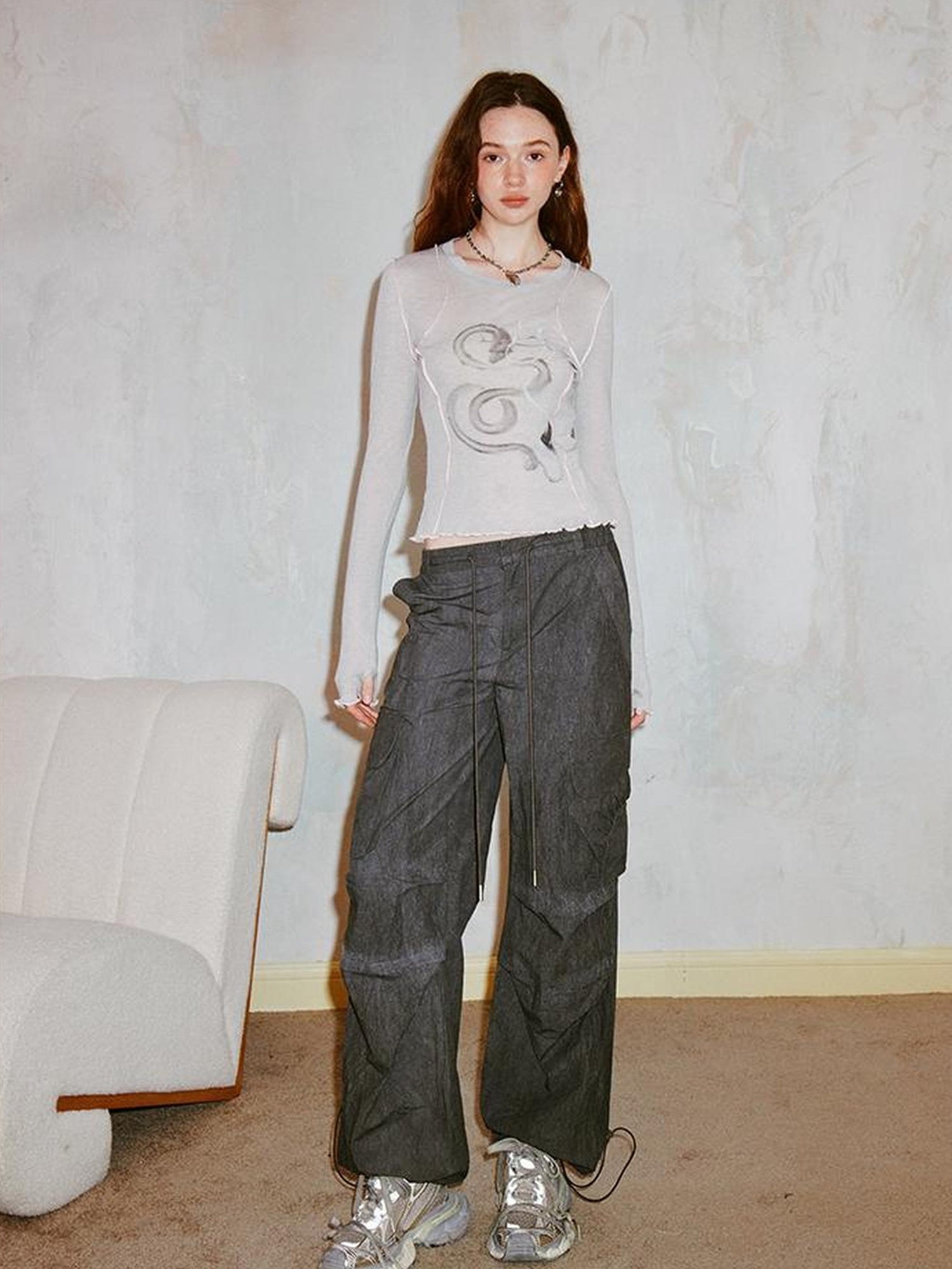 Dragon Year Ink Print Slim Base Layer Soft Wool Blend Tee
