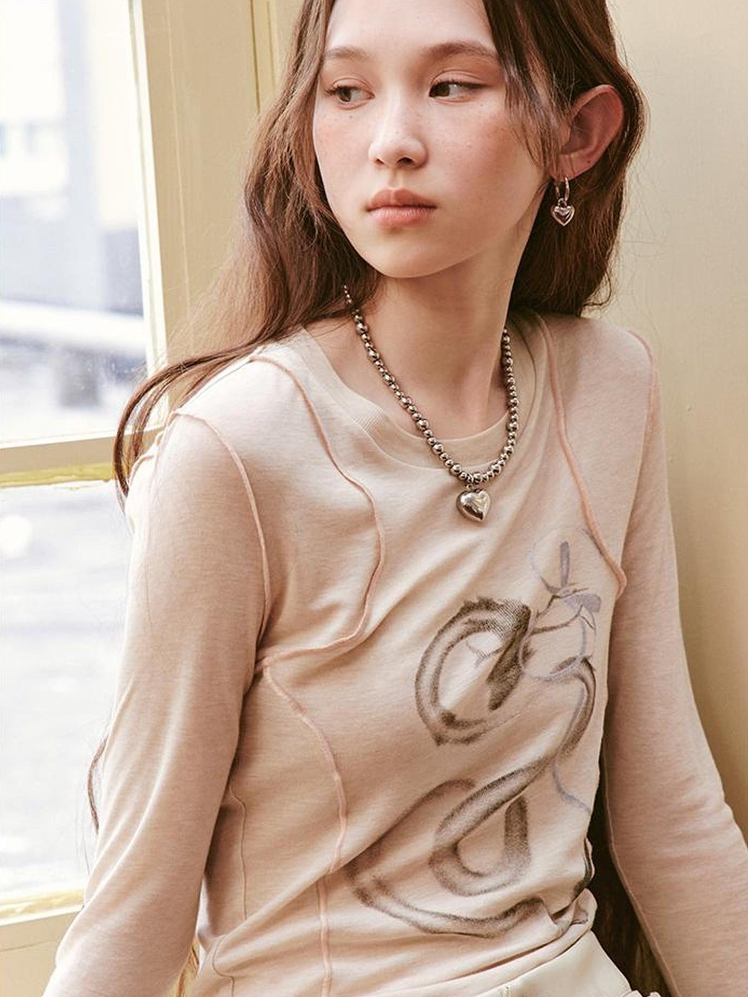 Dragon Year Ink Print Slim Base Layer Soft Wool Blend Tee