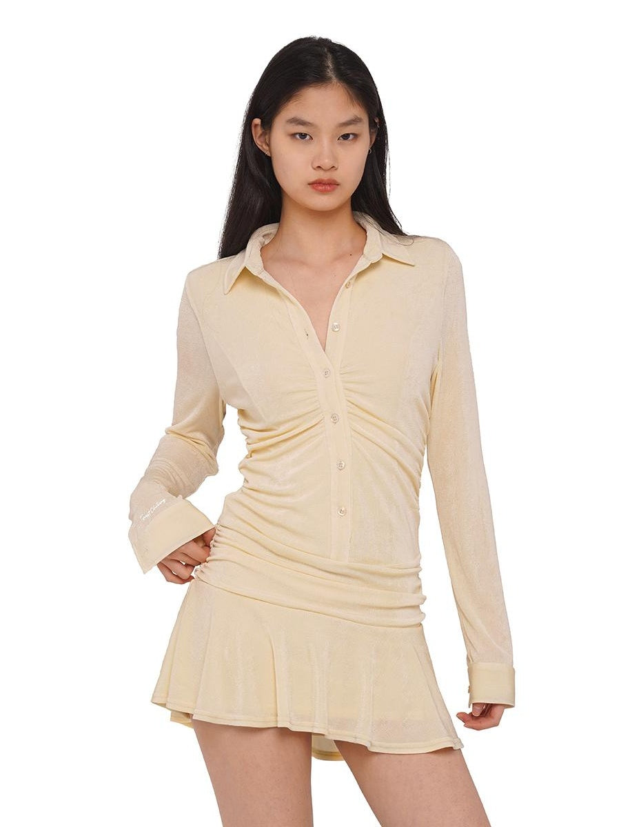 Draped Casual Hip Pleat Shirt Dress