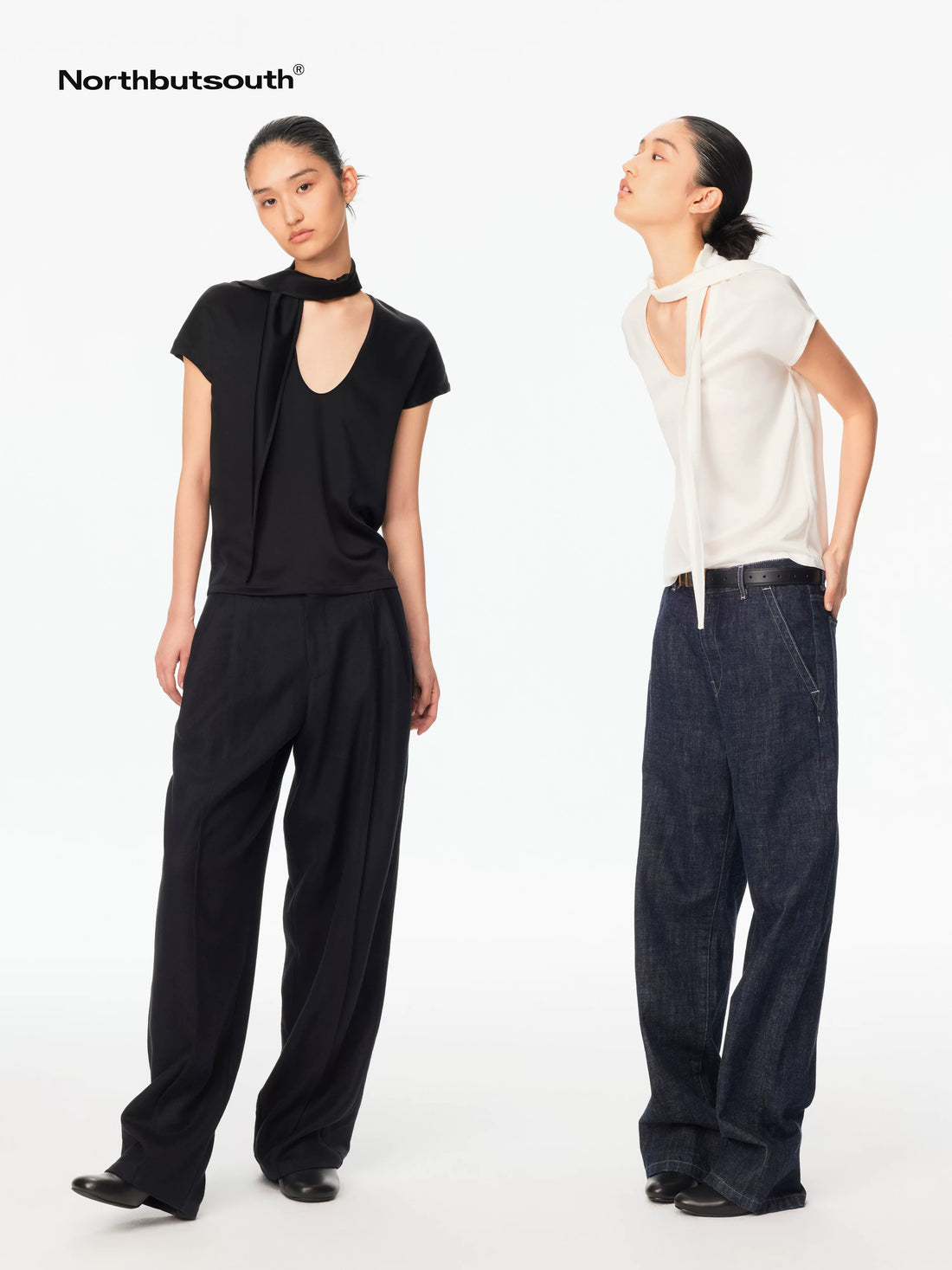 Draped Deep U Tie Neck Women&