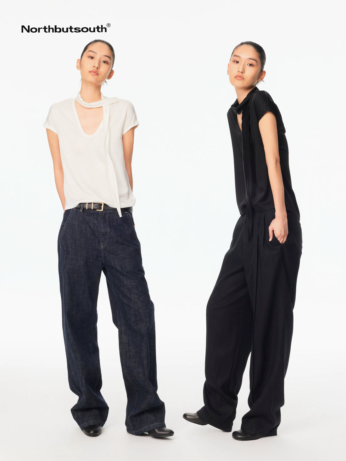 Draped Deep U Tie Neck Women&