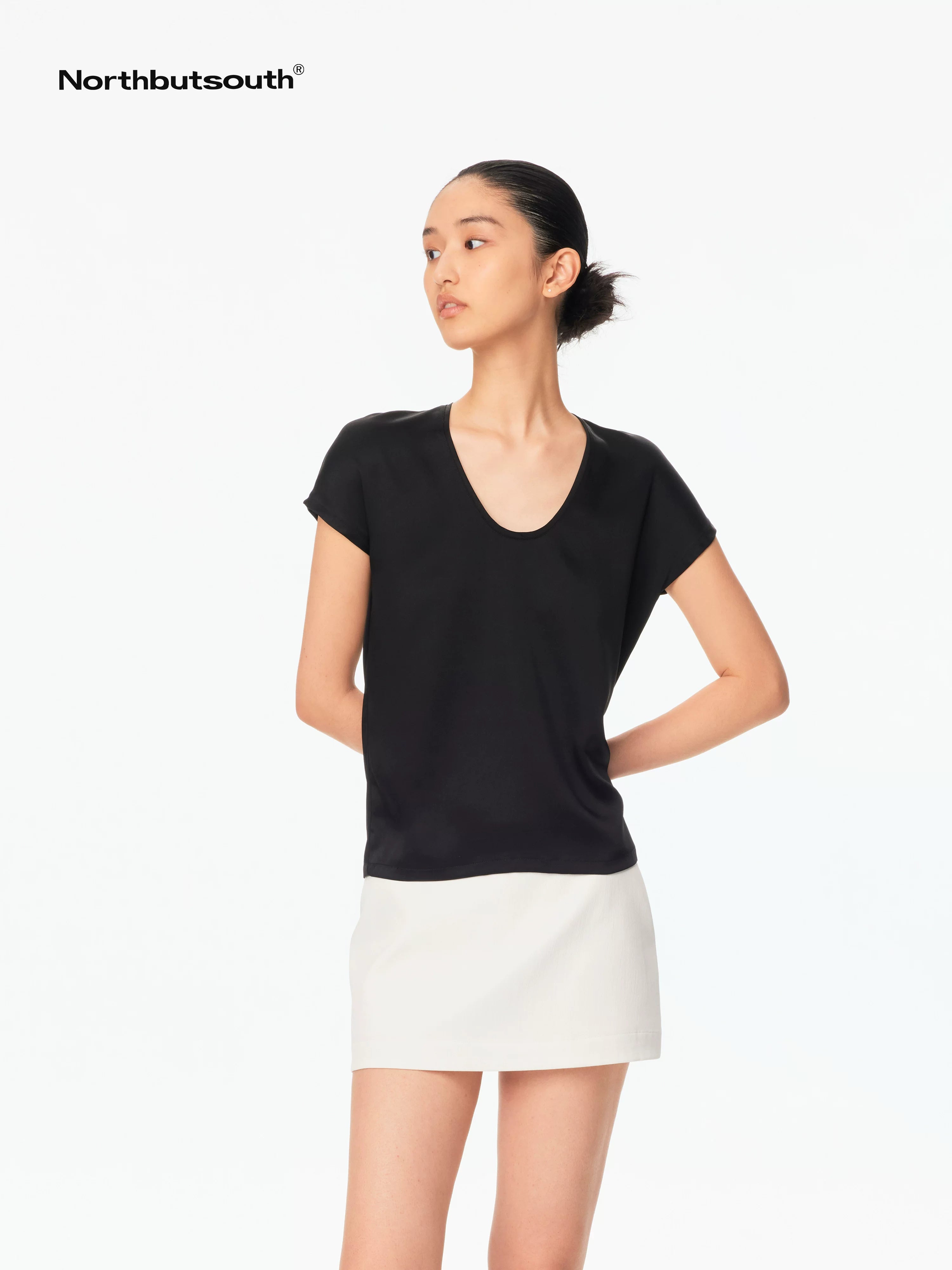 Draped Deep U Tie Neck Women&