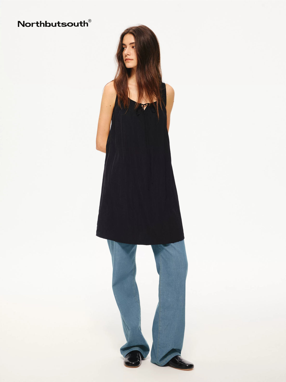 Drapey Small Square Neck A Line Tie Waist Women&