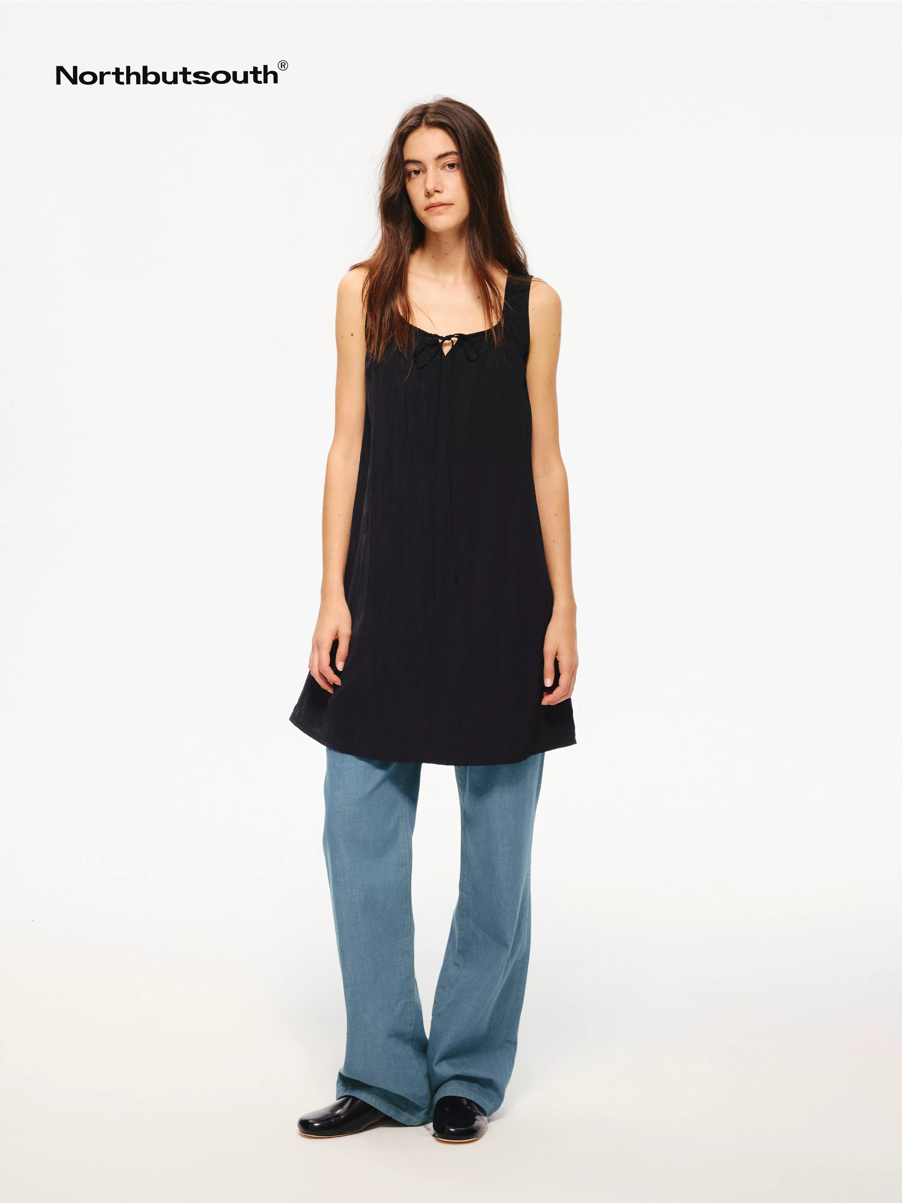 Drapey Small Square Neck A Line Tie Waist Women&
