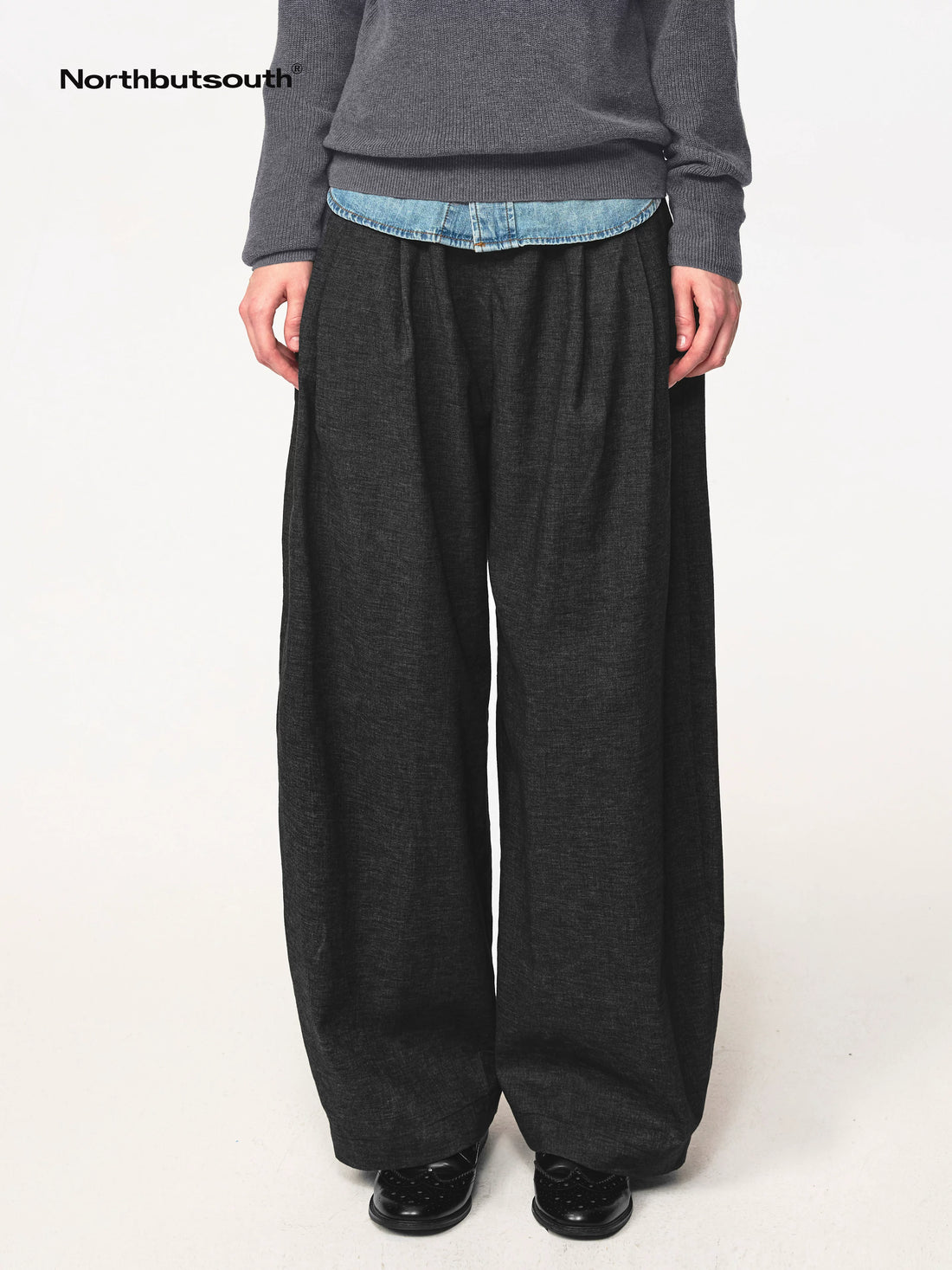 Drop Fit Hemp Cocoon Trousers With Low Waist And Hook Closure