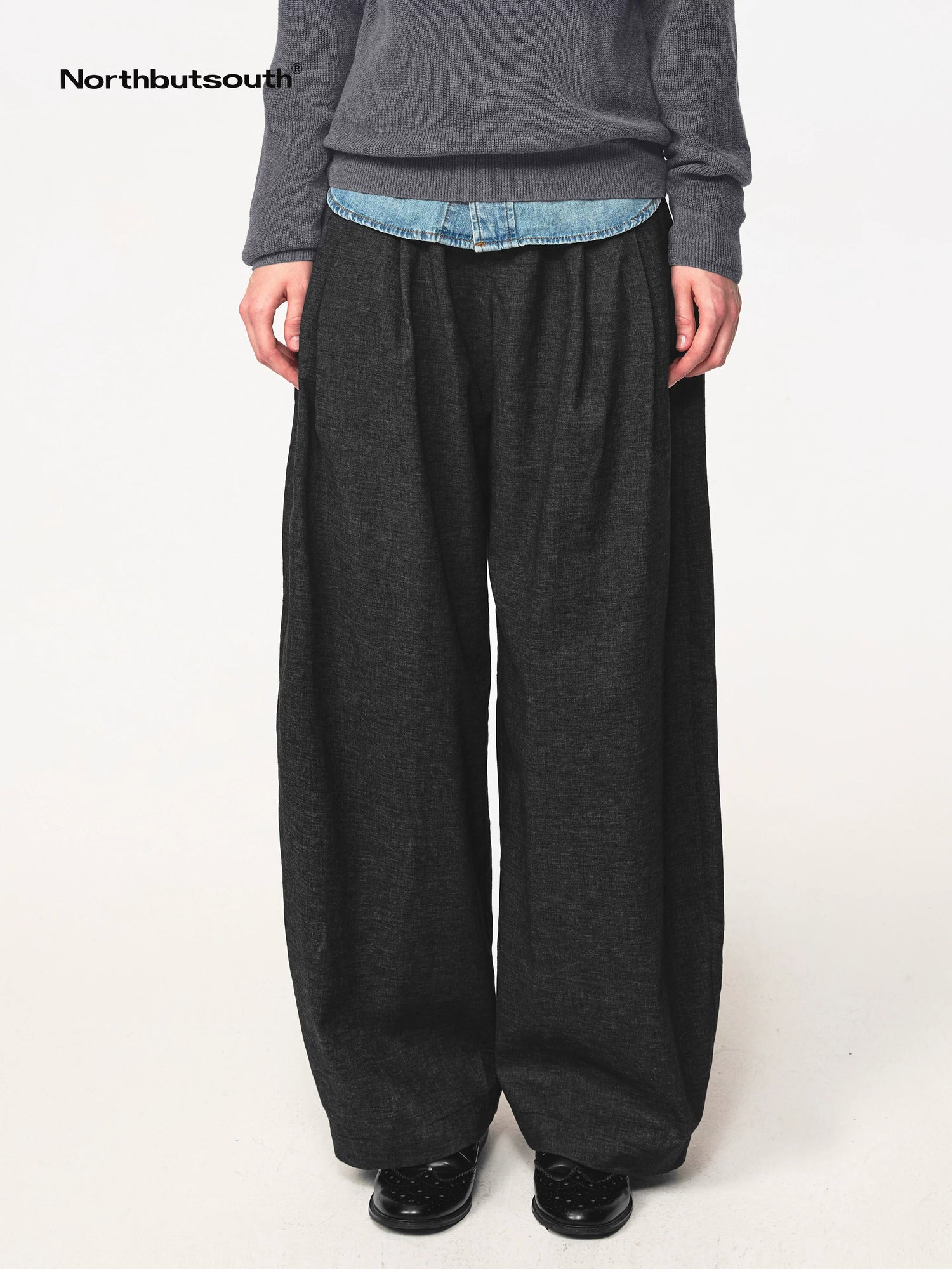 Drop Fit Hemp Cocoon Trousers With Low Waist And Hook Closure