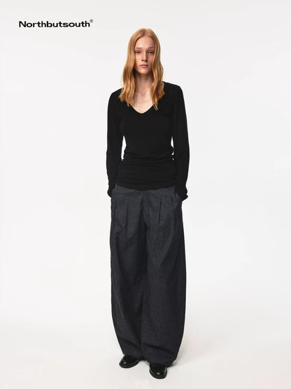 Drop Fit Hemp Cocoon Trousers With Low Waist And Hook Closure