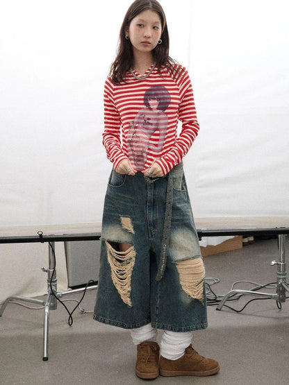 Drunk Minnie Striped Hoodie Tee